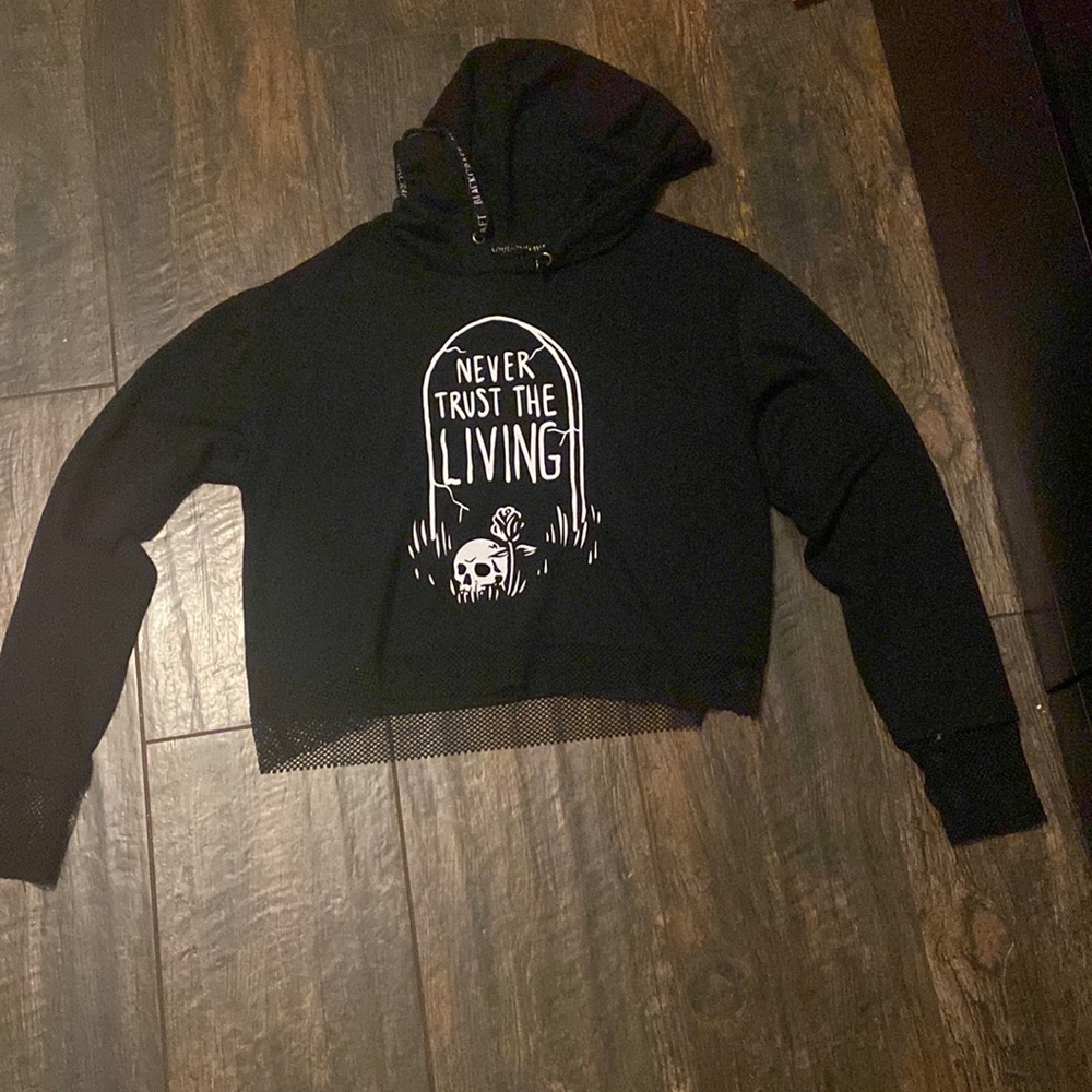 Black, crop top, hot topic, hoodie, medium